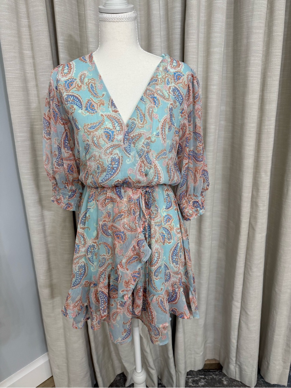 Paisley Mini Dress in Blue and Pink